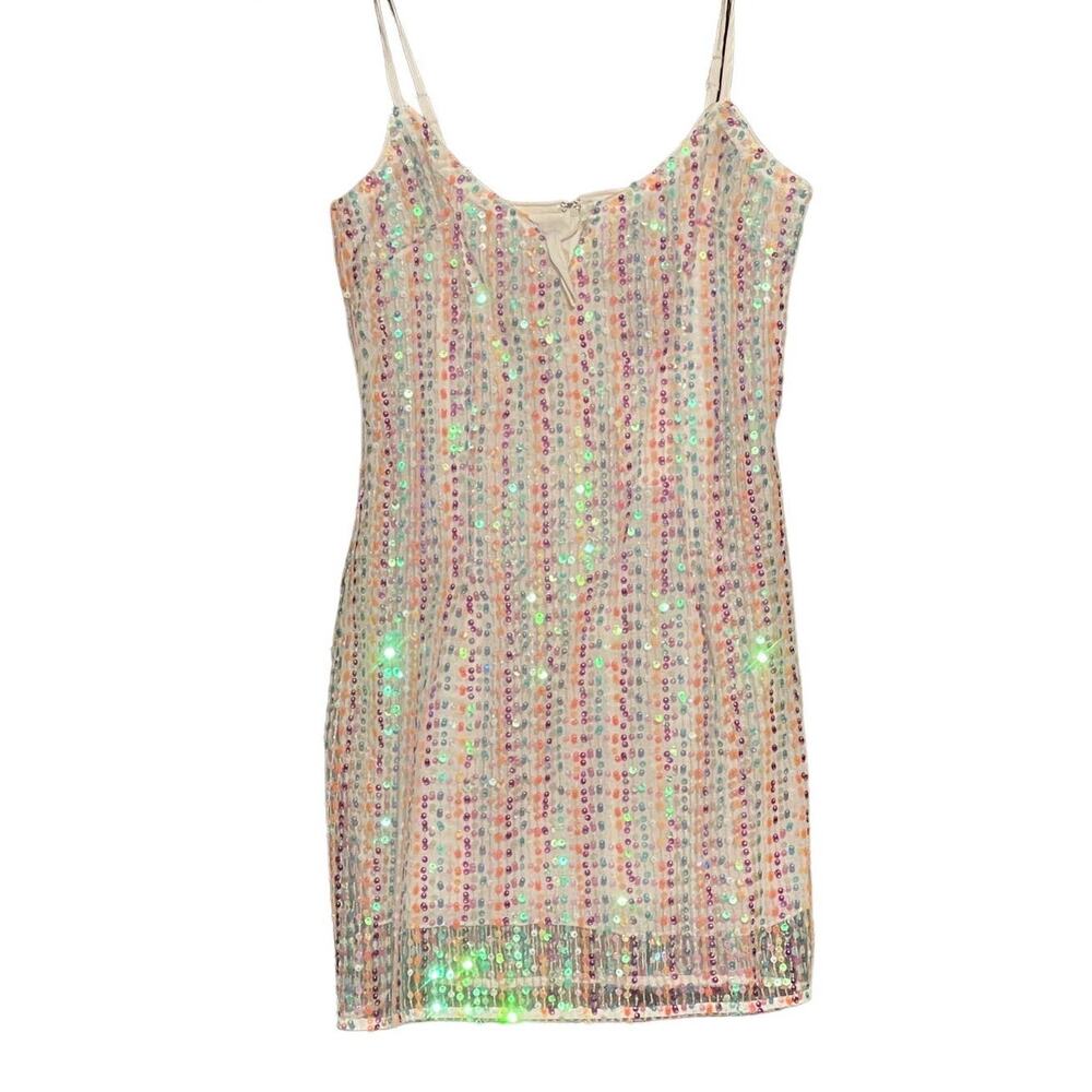 Emory Park Rainbow Sequined Mini Slip Party Prom Dress Women's Size S